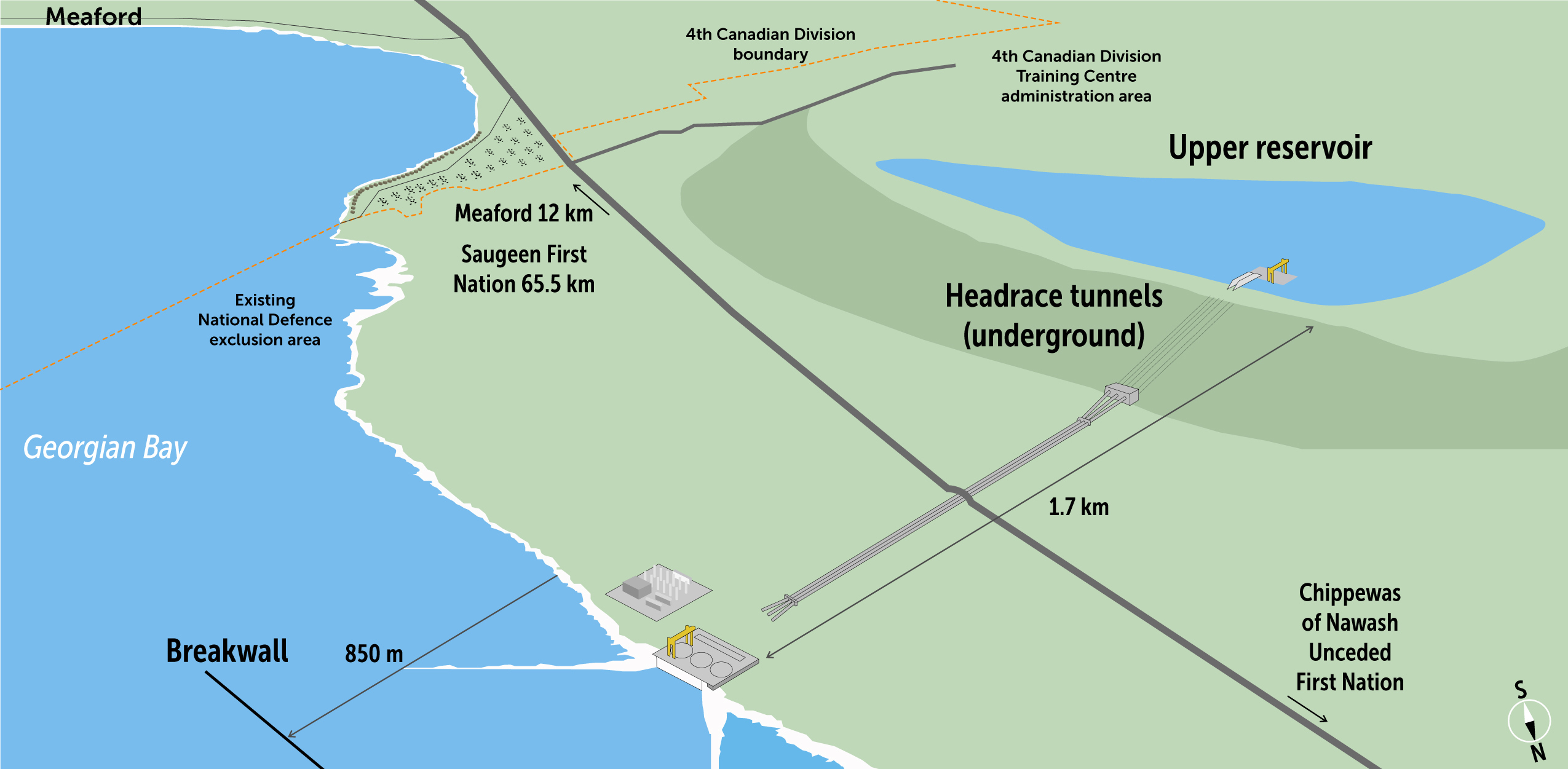 An illustration of TC Energy's pumped storage project in Meaford, Ontario.