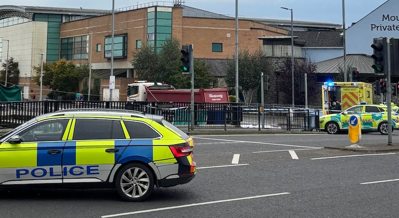 Alan Lewis - PhotopressBelfast.co.uk          8-10-2025
Police at the scene of a fatal accident in Newry this afternoon following a collision between a pedestrian and a lorry.