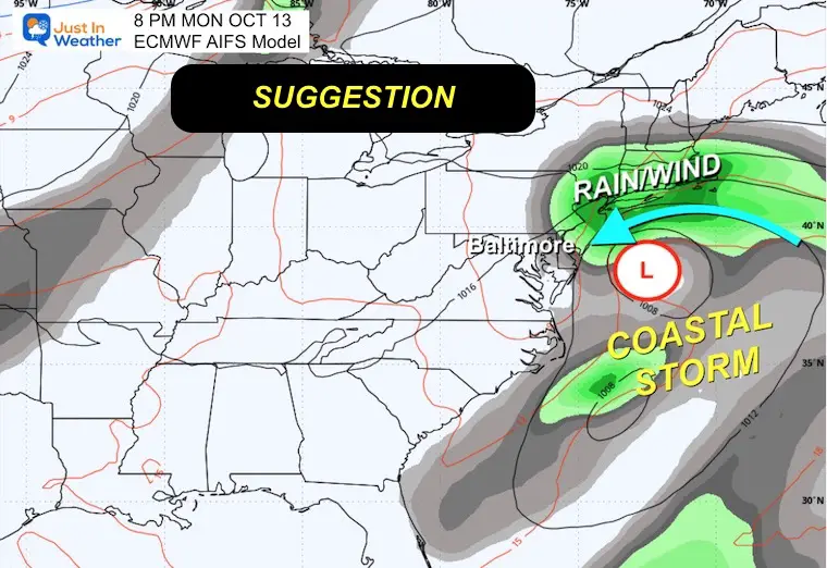 October 10 coastal storm Monday