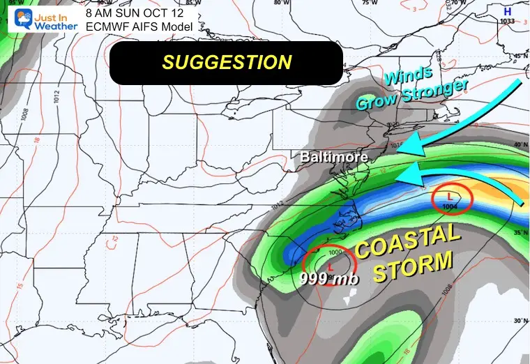 October 10 coastal storm Sunday