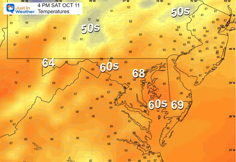 October 10 weather temperatures Saturday afternoon