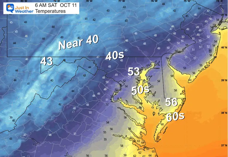October 10 weather temperatures Saturday morning