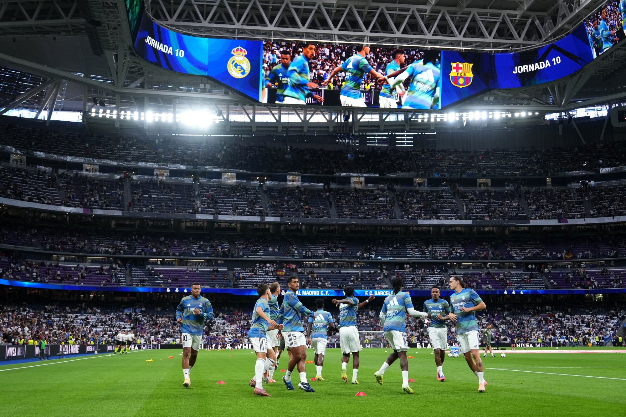 A view of the Santiago Bernabeu before kick-off