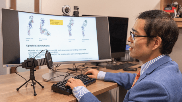 The director of the Center of Secure Artificial Intelligence for Healthcare at UTHealth Houston reviews computer slides in his office on June 5, 2024. (Kirk Sides/Houston Chronicle via Getty Images)