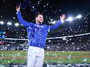 Trey Yesavage #39 of the Toronto Blue Jays celebrates with a Gatorade bath after winning game two of the American League Division Series against the New York Yankees at Rogers Centre on Sunday.

