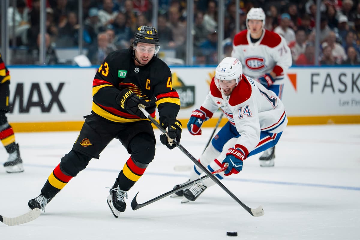 Hughes out with lower-body injury, Mancini replaces him for Canucks vs. Oilers