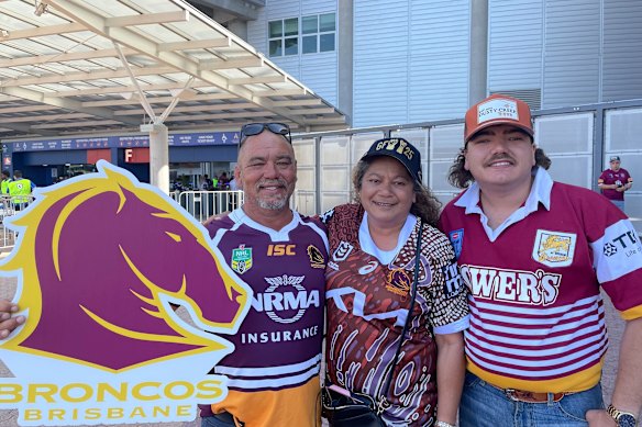 Debbie, David and Mitchell Crebbin at Accor Stadium for the NRL grand final.