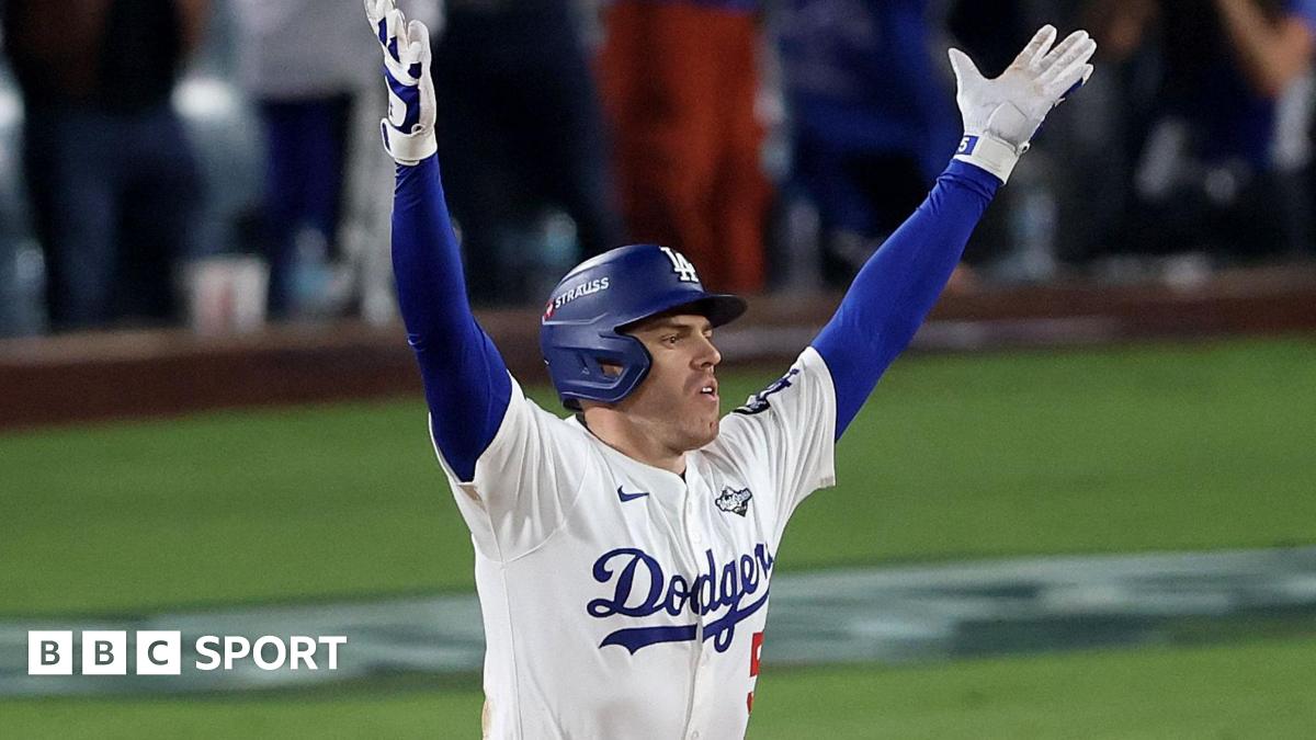 Freddie Freeman celebrates after hitting his walk-off home run for the Los Angeles Dodgers