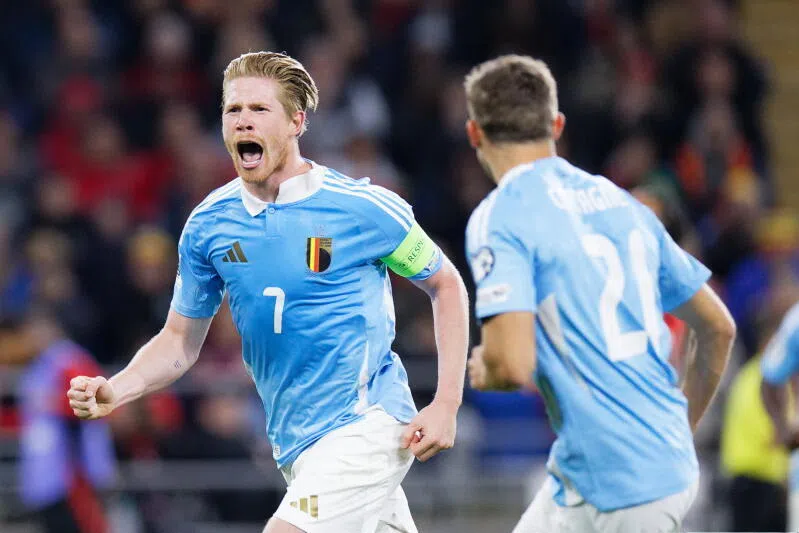Kevin De Bruyne of Belgium celebrates his goal during the match.