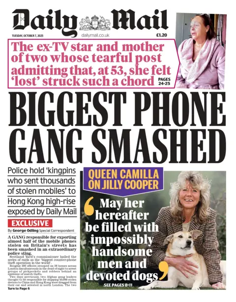 "Biggest phone gang smashed" reads the headline on the front page of the Daily Mail.