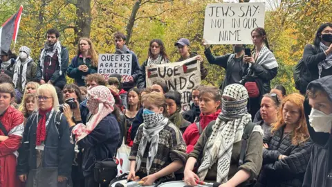 PA Media Pro-Palestinian protesters demonstrating at the University of Edinburgh