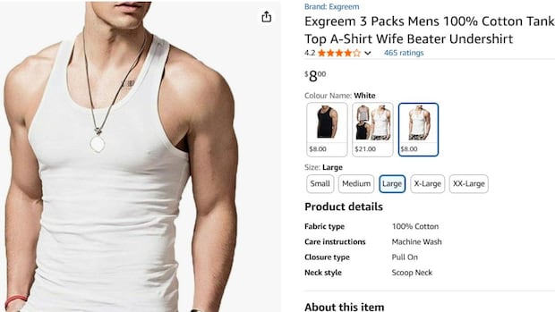 'Offensive' phrase still used for tank tops on Amazon, even though it violates Canada's advertising code