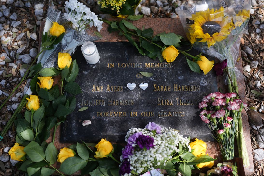 A plaque memorializes the four victims of the Austin yogurt shop murders.