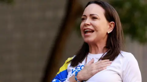 Reuters Venezuelan opposition leader Maria Corina Machado gestures at a protest ahead of the Friday inauguration of President Nicolas Maduro for his third term