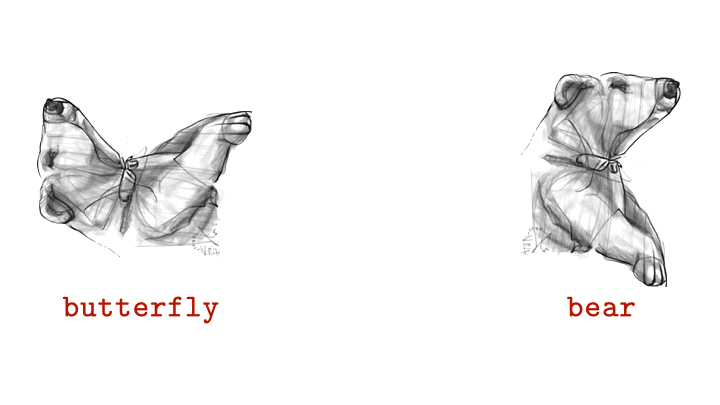 A black and white visual anagram of a butterfly and a bear in gif form