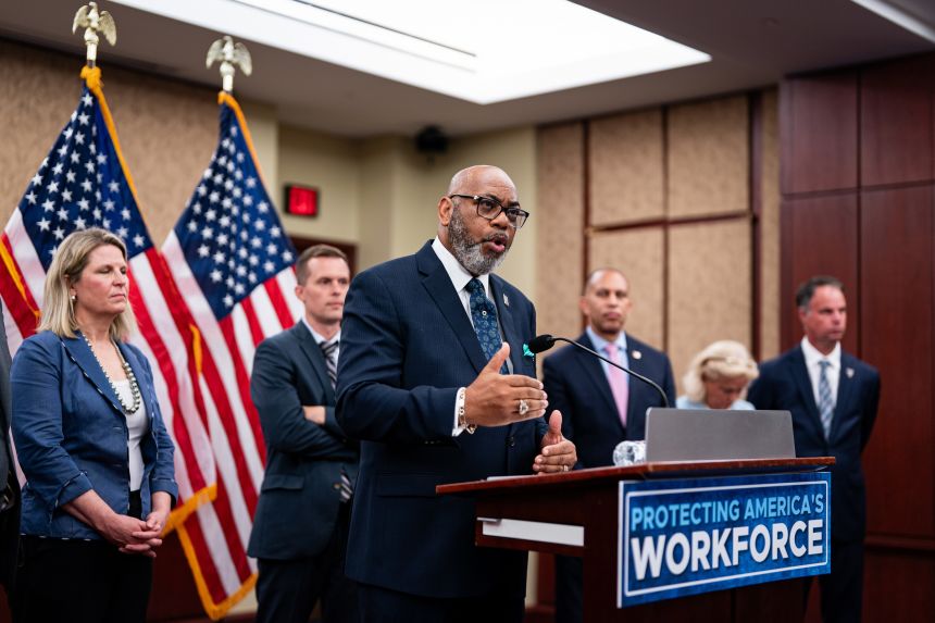 Everett Kelley, president of the American Federation of Government Employees, speaks during a news conference in Washington, DC, on July 17.