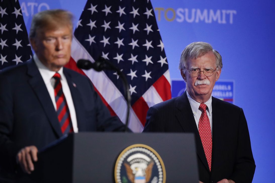 National Security Adviser John Bolton is seen while President Donald Trump speaks to the media at a press conference on July 12, 2018 in Brussels, Belgium.