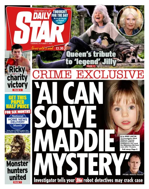 "AI can solve Maddie mystery" reads the headline on the front page of the Daily Star.