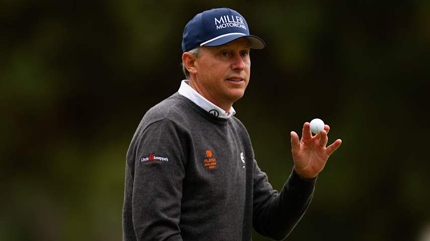CARY, NC - OCTOBER 11: Jason Caron waves to the crowd after making a putt on the second hole during the second round of the SAS Championship 2025 at Prestonwood Country Club on October 11, 2025 in Cary, North Carolina. (Photo by Justin Edmonds/Getty Images)