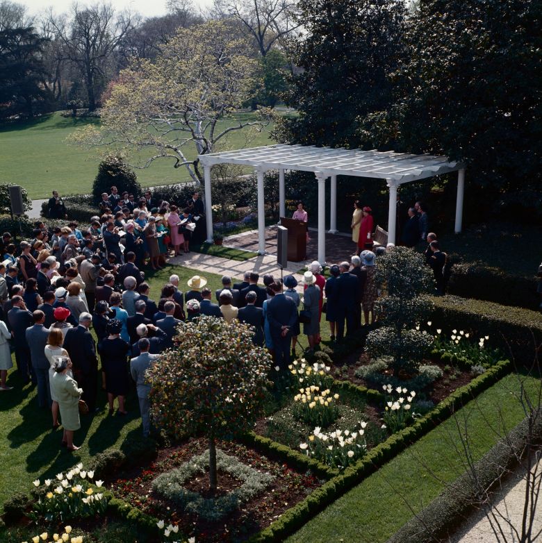Lady Bird Johnson dedicated the Jacqueline Kennedy Garden at the White House on April 22, 1965.