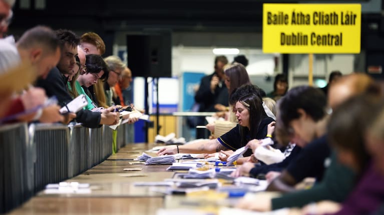 Counting gets under way after Friday's voting in the Irish presidential election at the RDS, Dublin, Ireland.