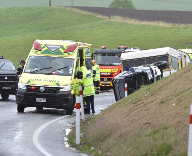 Emergency serious at the scene of the crash is which one person was seriously hurt. Photo: Peter...