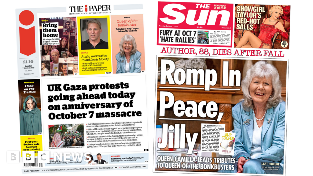 'UK Gaza protests going ahead' and 'Romp in Peace, Jilly'