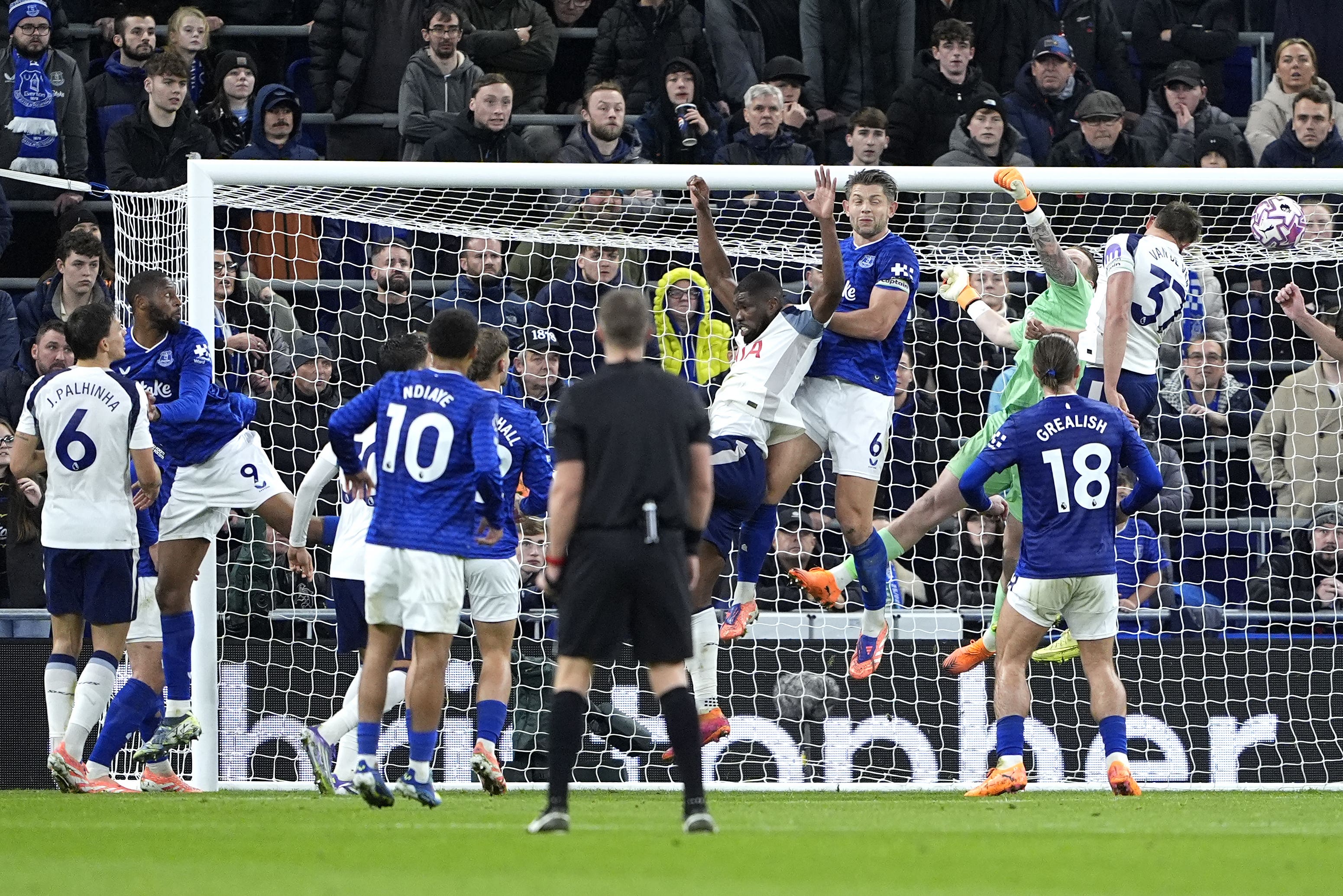 Micky van de Ven, right, scores his and Tottenham’s second goal