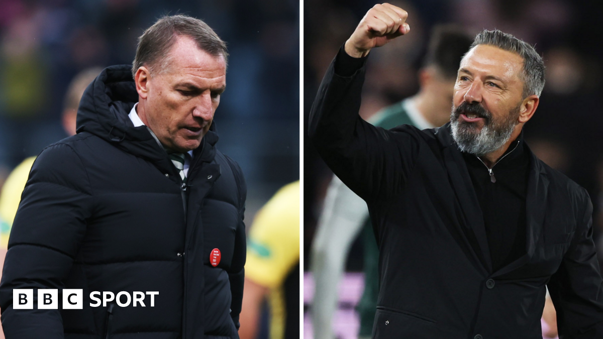 Celtic manager Brendan Rodgers and Hearts manager Derek McInnes