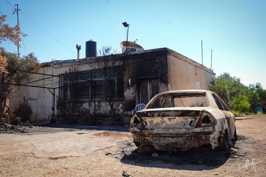 Destruction caused by Israeli settlers in the town of Mazraa Sharqiyah, east of Ramallah. (Photo: Qassam Muaddi/Mondoweiss)