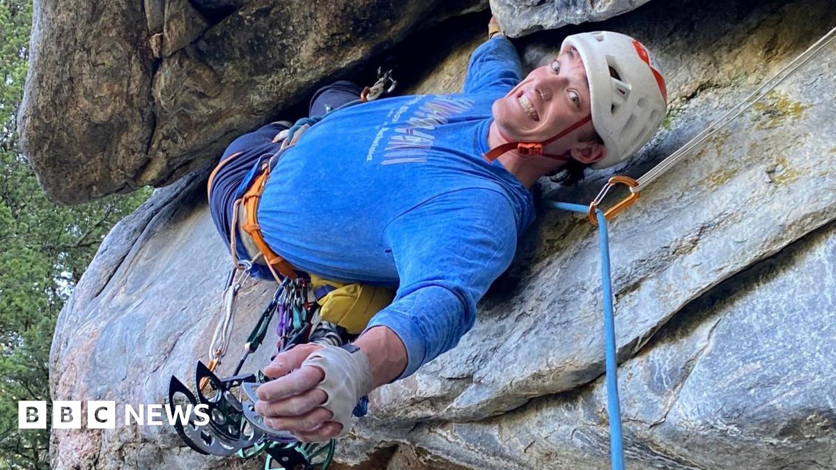 This photo courtesy of Dylan Miller shows Alaskan climber Balin Miller climbing the route "Croc’s Nose" at Crocodile Rock in Hyalite Canyon near Bozeman, Mont., Sept. 29, 2024. (Dylan Miller via AP)
