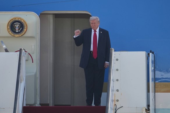 President Donald Trump arrives on Air Force One at Ben Gurion Airport near Tel Aviv, Israel.