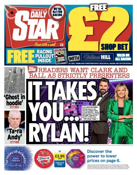 The headline on the front page of the Daily Star reads: "It takes you... Rylan!"