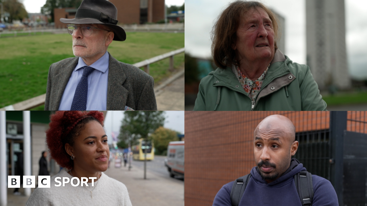 A collage image of four BBC contributors discussing flag waving, patriotism and Gary Neville's comments in Salford, Greater Manchester, UK