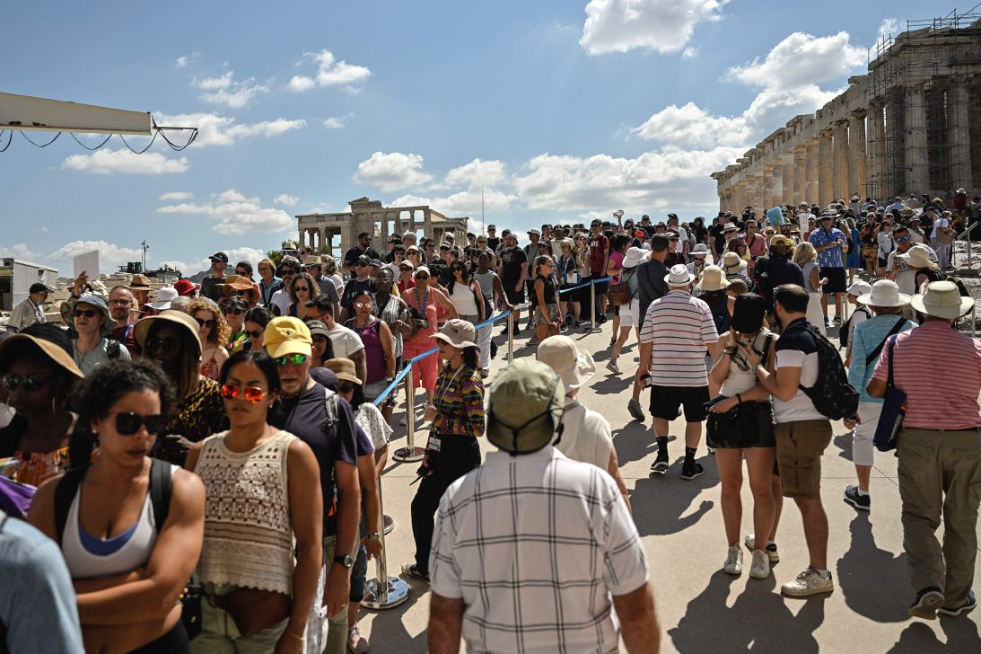 This kind of line near the Acropolis in Athens would try any traveler's patience.