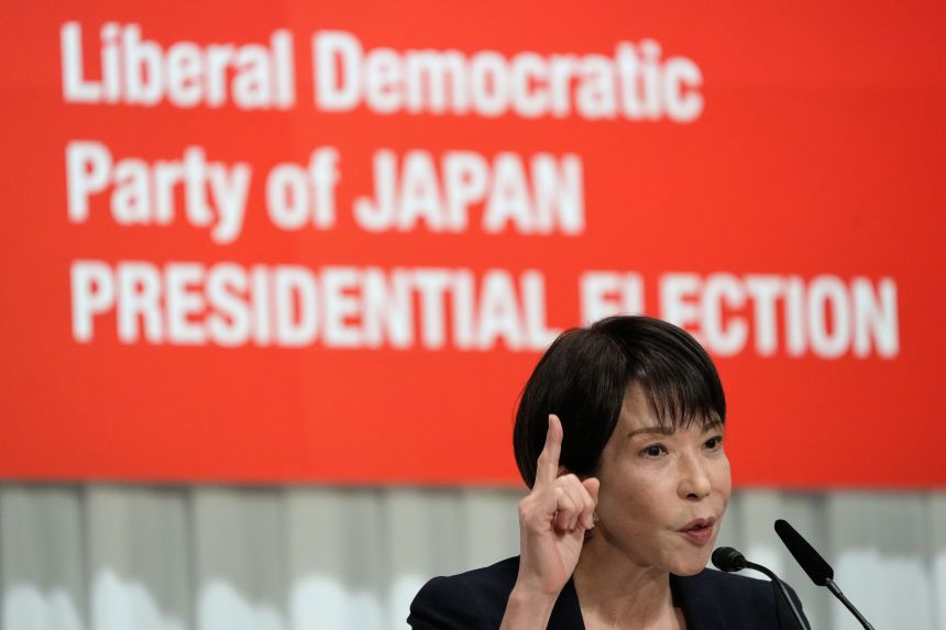 Sanae Takaichi, Japan's former economic security minister, speaks during a news conference in Tokyo on September 23, 2025.