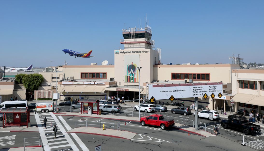 A Southwest Airlines plane takes off as the at Hollywood Burbank Airport on Tuesday.