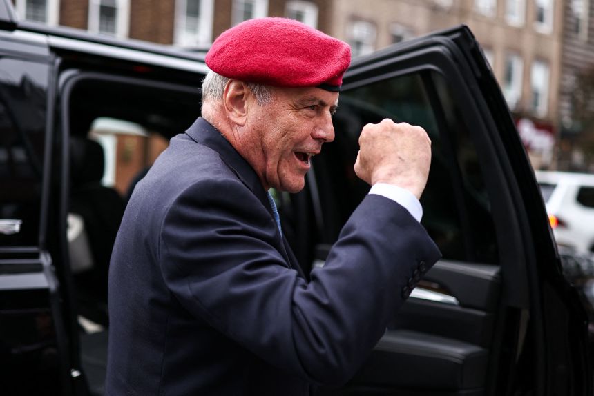 New York City Republican mayoral candidate Curtis Sliwa leaves after attending the grand opening of the Bay Ridge campaign office in Brooklyn, New York on October 11, 2025.
