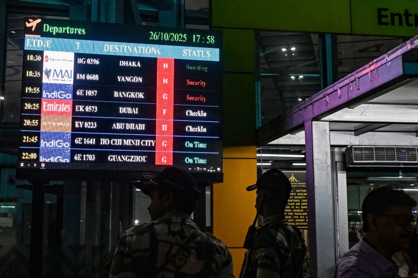 Flights betwen India and mainland China were suspended in early 2020 at the onset of the Covid-19 pandemic and resumed on Sunday, when an IndiGo flight departed from India's Netaji Subhas Chandra Bose International Airport in Kolkata, pictured.