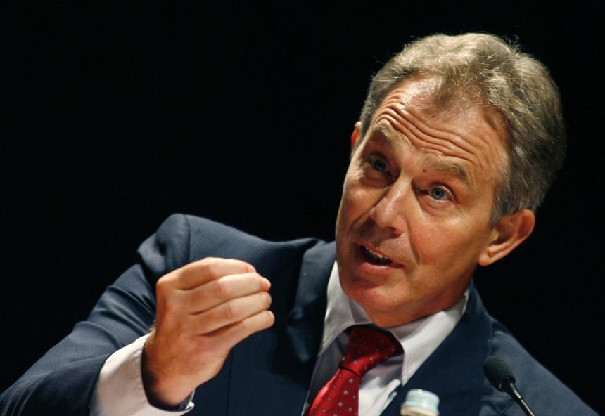 Former British prime minister and the Middle East Quartet's new envoy Tony Blair speaks during a joint press conference at Belem Cultural Center, in Lisbon July 19, 2007.