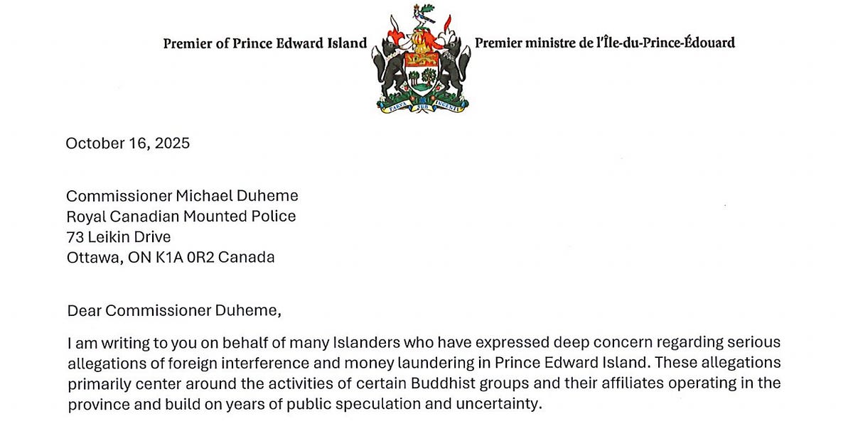 P.E.I. Urges RCMP Probe of Alleged Foreign Interference, Money Laundering