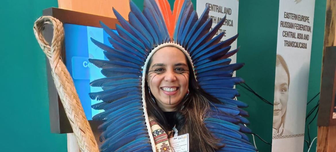 The indigenous activist and chef Tainá Marajoara, from Brazil, at the Food and Agriculture Museum and Network in Rome.