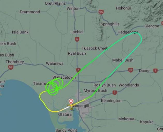 The flight was forced to return to Invercargill. Image: Flightradar24