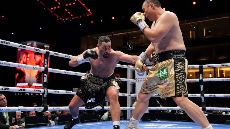 Joseph Parker in action against Zhilei Zhang in Riyadh in March, 2024.
