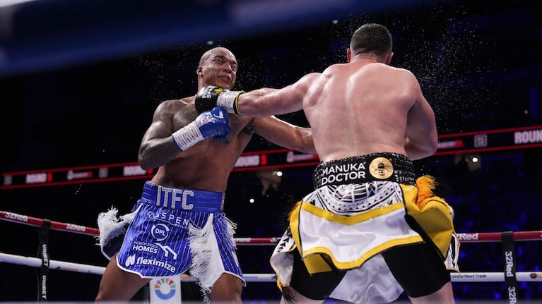 Joseph Parker lands a jab against Fabio Wardley at the O2 Arena.
