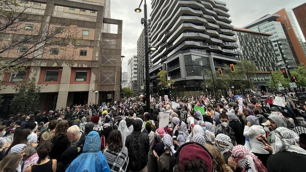 Pro-Palestinian protest taking place outside Concordia University with large police presence