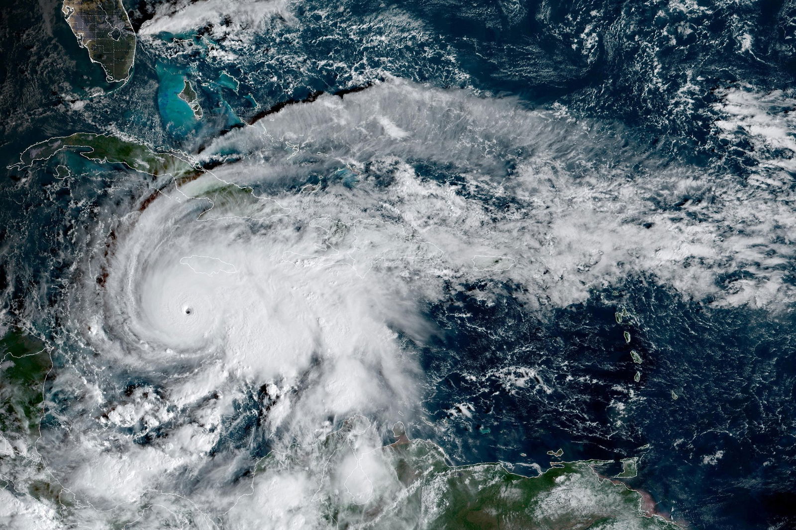 A large hurricane captured from a satellite over the Caribbean.