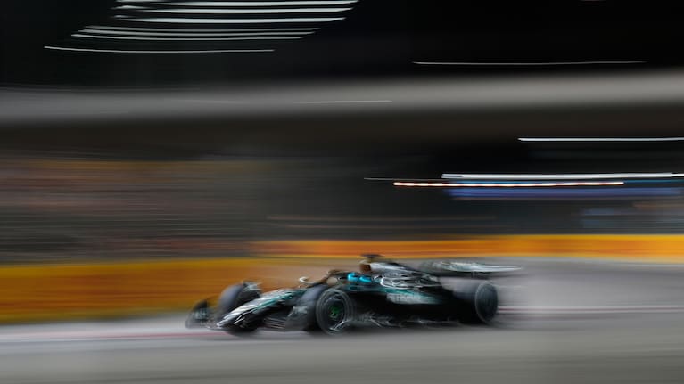 Mercedes driver George Russell of Britain powers his car during the Singapore Formula One Grand Prix at the Marina Bay Street Circuit in Singapore.