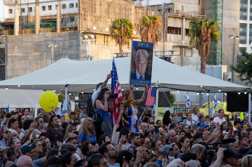 Crowds at Hostages Square on Saturday chanted 