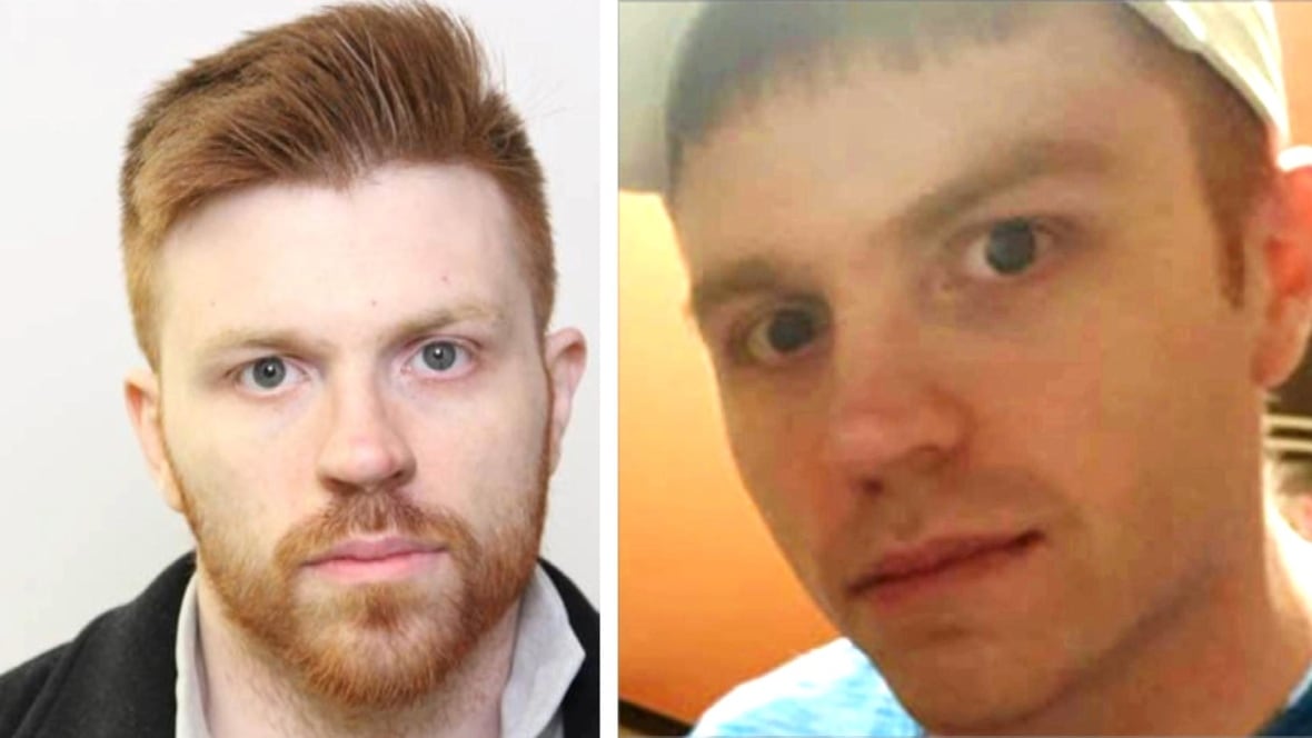 Two different photos of a man with red hair. 